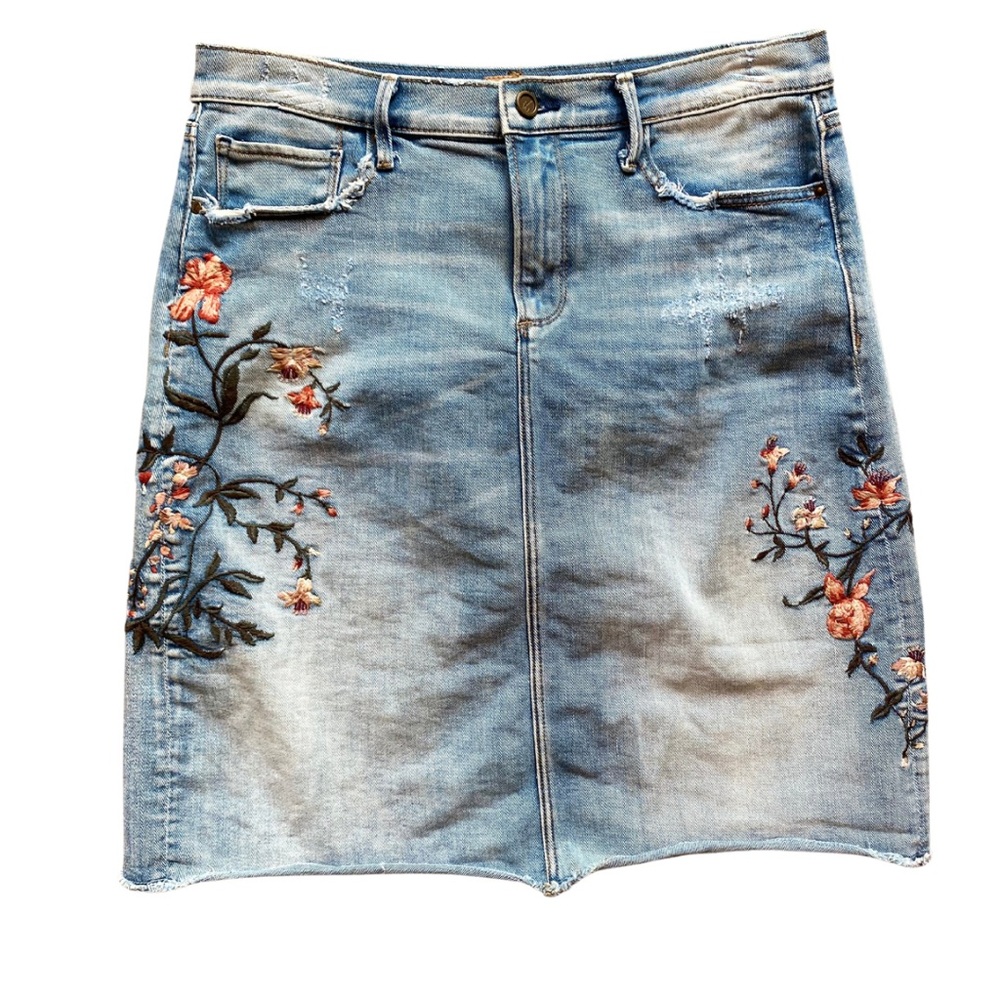 Driftwood Classic Fit Floral Embroidered Denim Mini Skirt Size 30